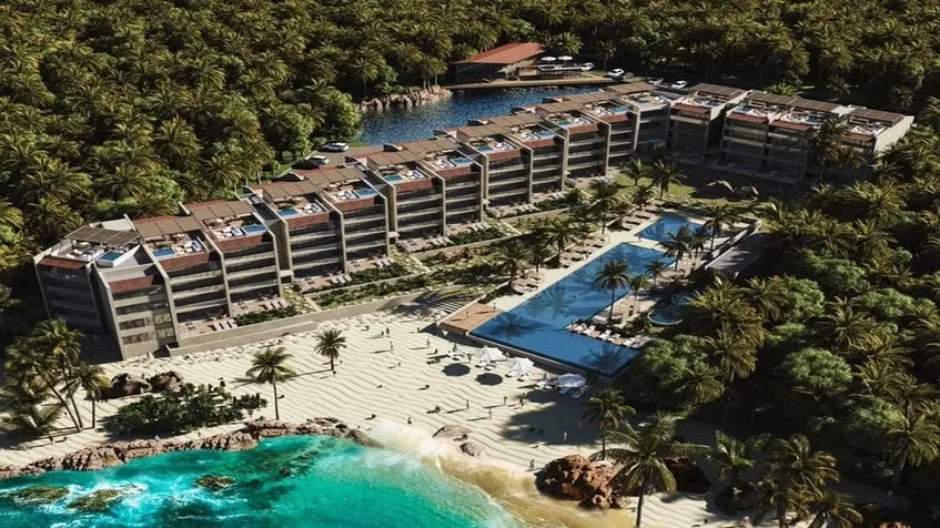 Aerial View Brhiza del Mar Puerto Morelos.
