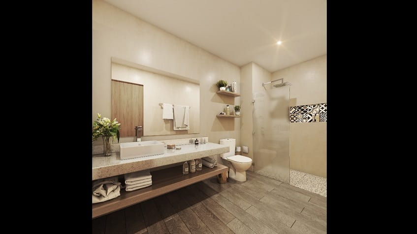 Large bathroom with shower at Sofia Boutique Condos