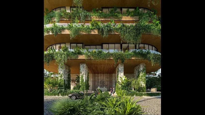 Green, plant decorated balconies of residential building at Central Park Towers