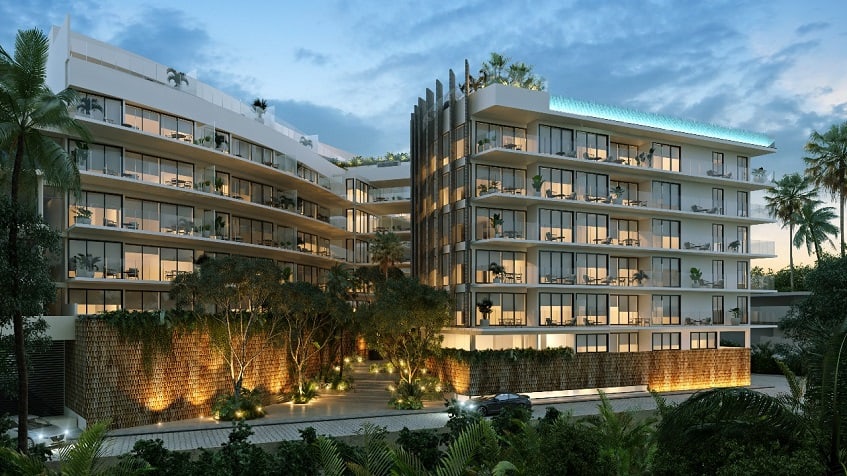 Seven level residential condominium with a path way in the middle at Marila