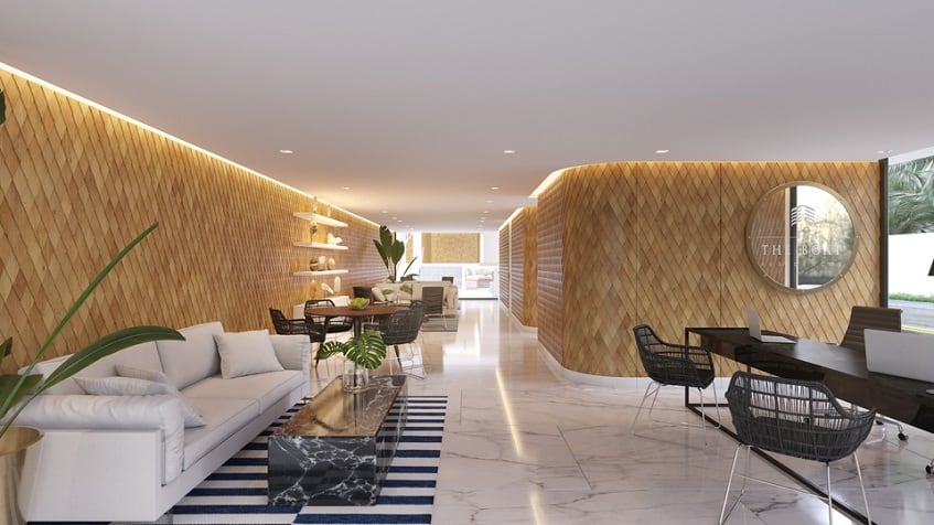 Long lobby with lounge area at The Boat Residence