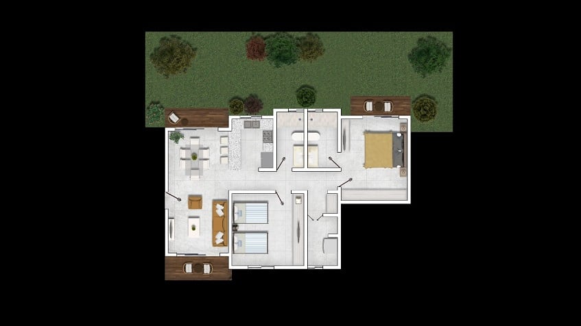 Two bedroom floor plan at Lu'xia Residencial