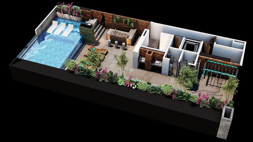 Rooftop floor plan at Believe Playa Condos