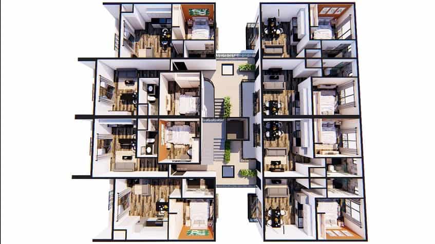 One bedroom condos floor plan at Condo Taak
