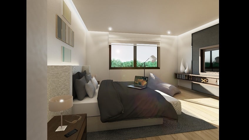 Large bedroom in front of tv at Downtown Ciudad Mayakoba