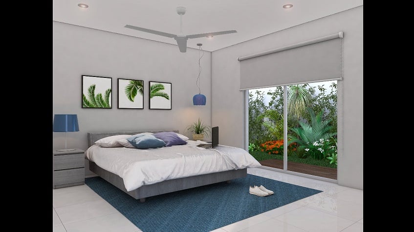 Large bedroom with king size bed and window with garden view at Lu'xia Residencial