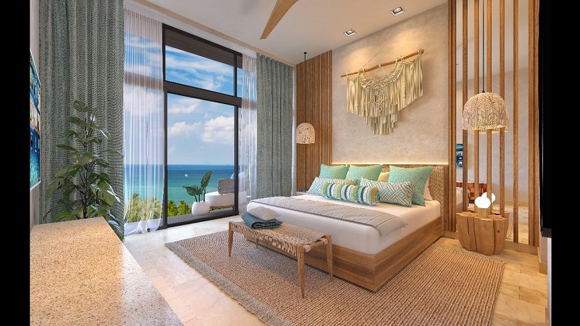 Bedroom with ocean view at Novara Elevated Living