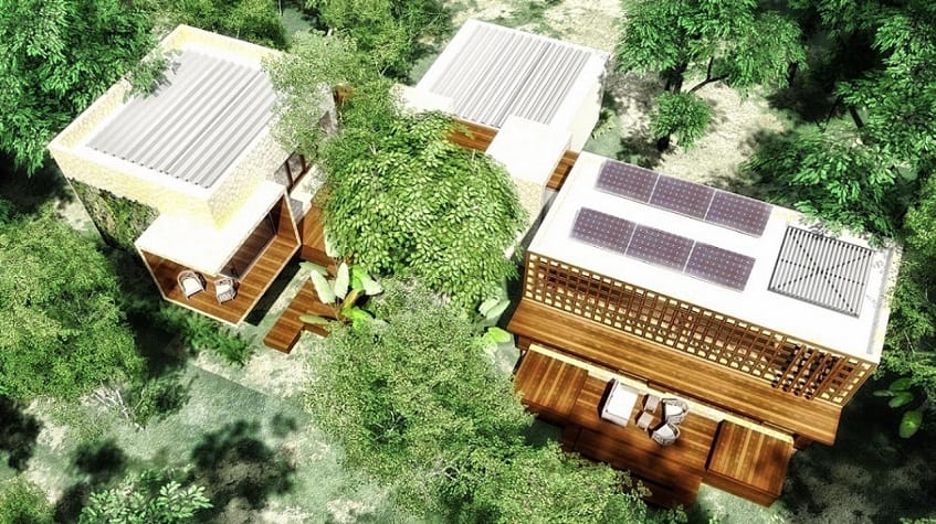 View of the residential building with solar panels and terraces at Kuyabeh Tulum