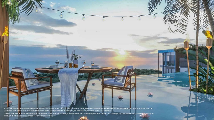 Terrace with romantic dinner table during the sunset at Solemn Ocean Living