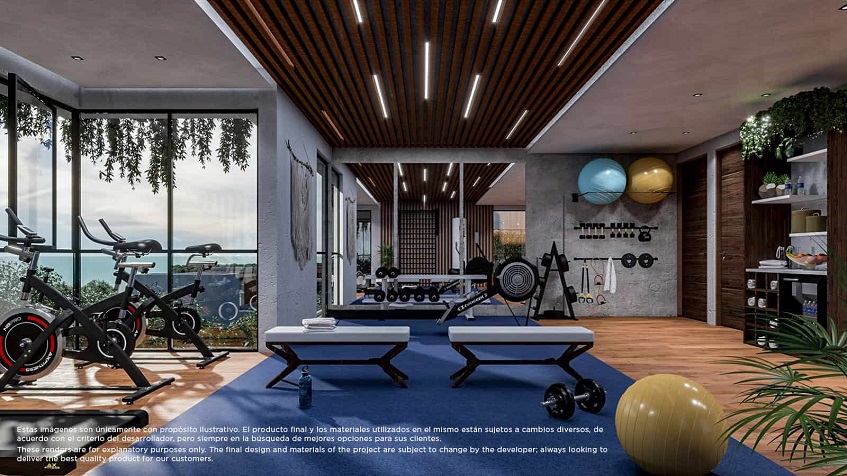Gym tools in the exercise area with the views at Solemn Ocean Living