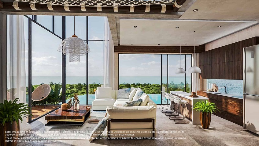 Glass walls living room with ocean view at Solemn Ocean Living