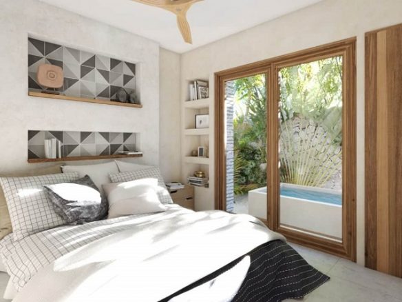Double bedroom with private pool on the terrace at Kib Tulum