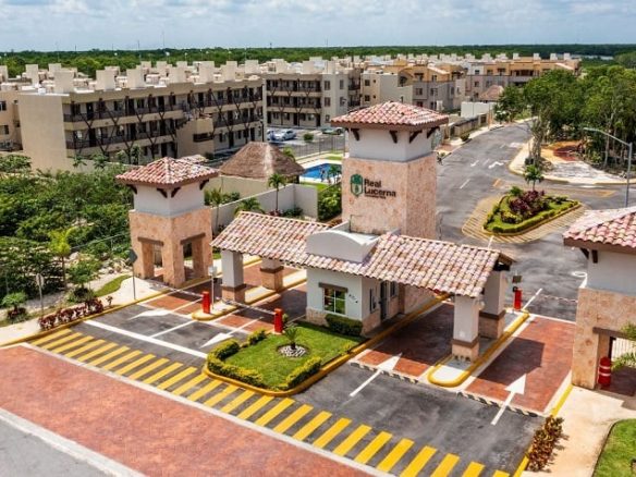 Main gate to the large residential area called Real Lucerna at Alcala Condos