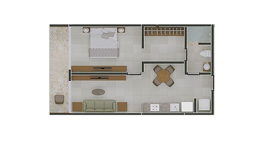 One bedroom floor plan at Distrito Arte Tulum