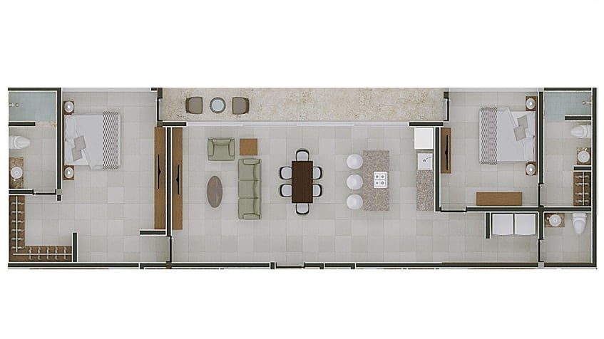 Two bedroom floor plan at Distrito Arte Tulum