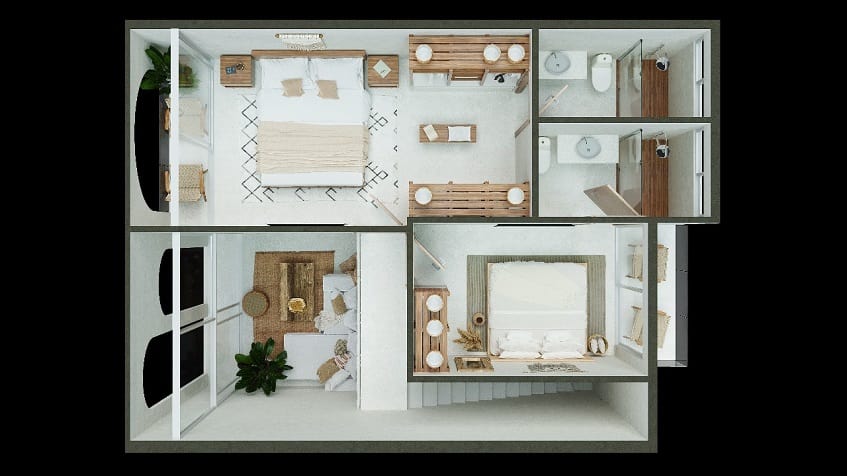 Two bedroom apartment floor plan at Domum Tulum