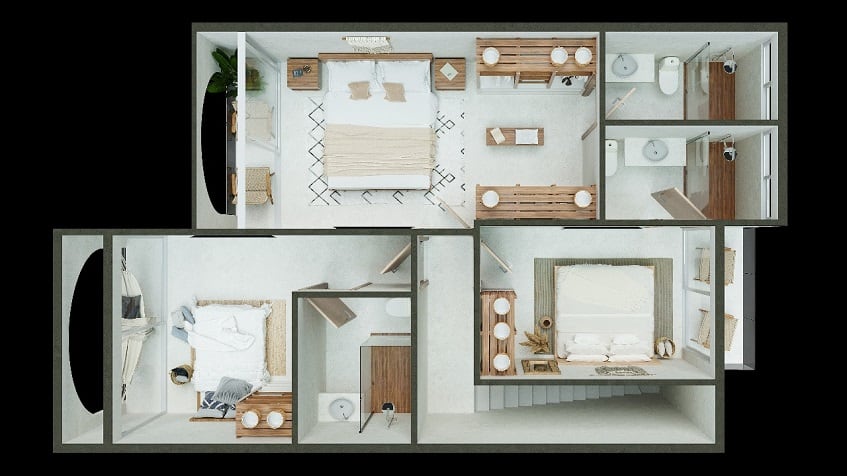 Three bedroom apartment floor plan at Domum Tulum