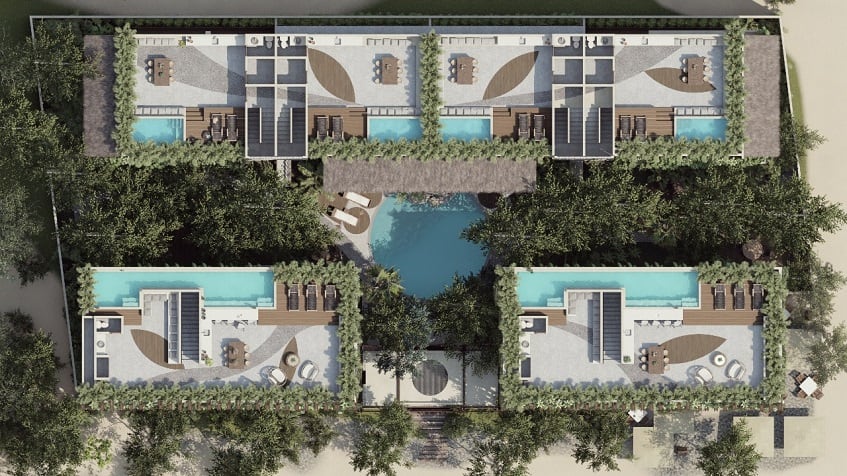 Rooftop floorplan with pools and social areas at Homa Kah Tulum