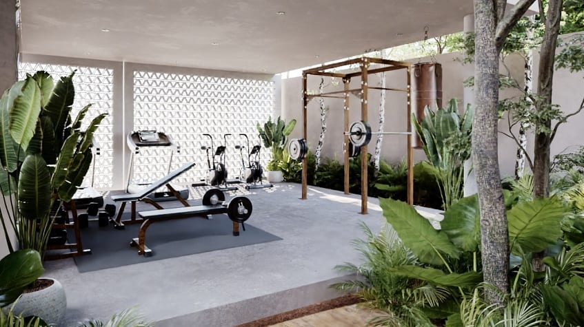 Gym area as part of an indoor garden at Homa Kah Tulum