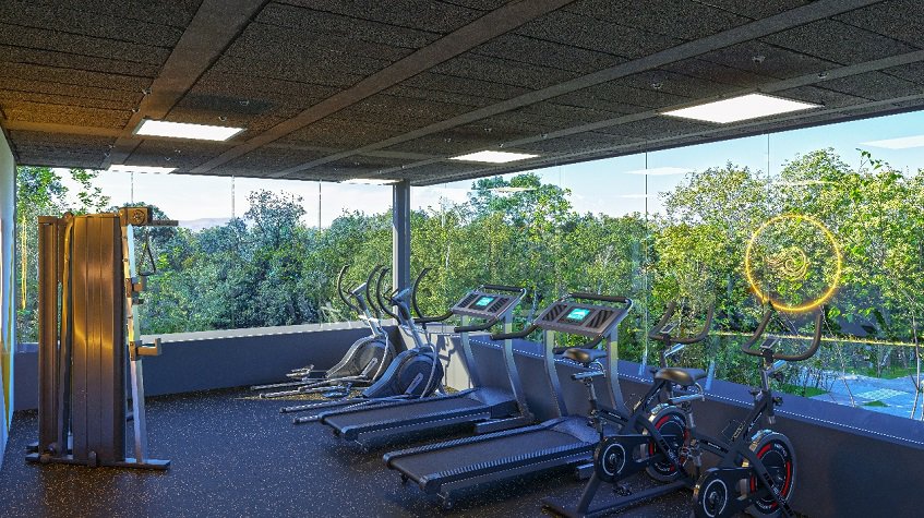 Gym with a window walls and view for a jungle at Lik Zama