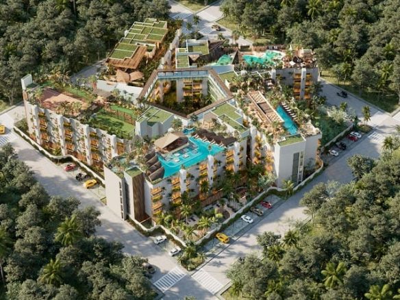 Top view of a residential building surrounded by the jungle at Sofia Tulum