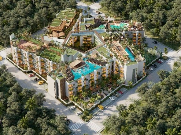 Top view of a residential building surrounded by the jungle at Sofia Tulum