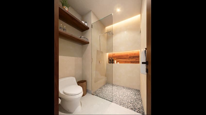 Bathroom with a shower and toilet at Sofia Tulum
