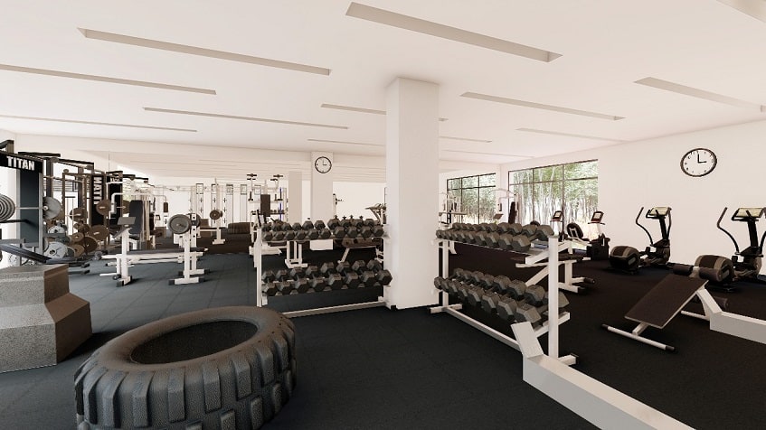 Large gym with weights and other exercise tools Bali at Riviera Maya