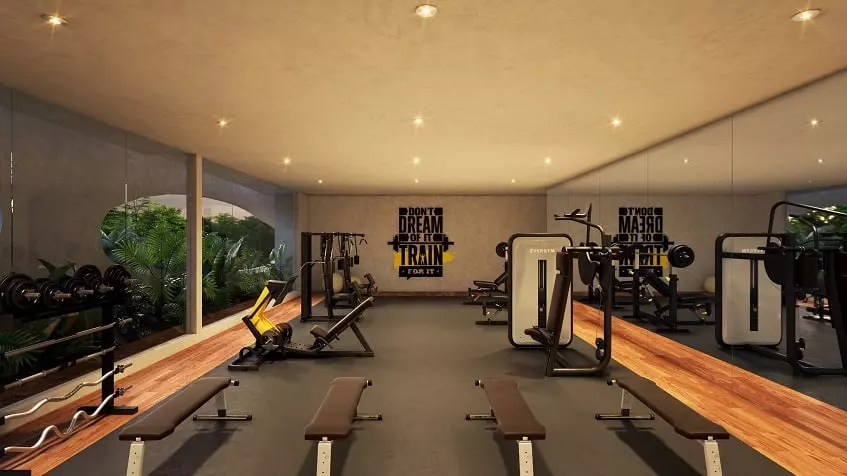 Gym room with exercise tools, weights at Dalai DK Tulum