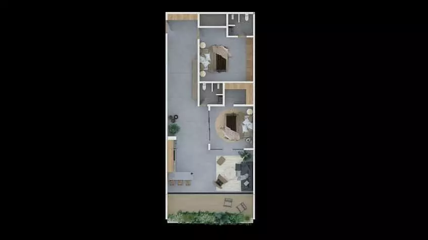 Two bedroom floor plan with a terrace at Isabella Condos
