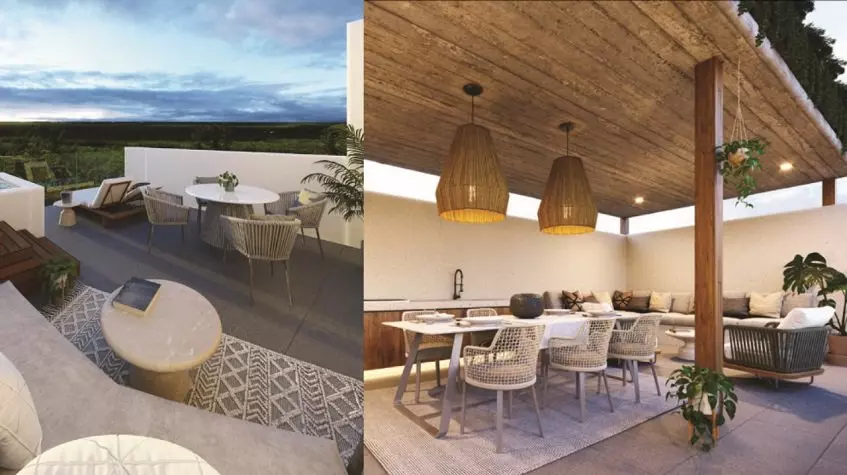 Two pictures of rooftops pools at Ix Puerto Morelos Condos