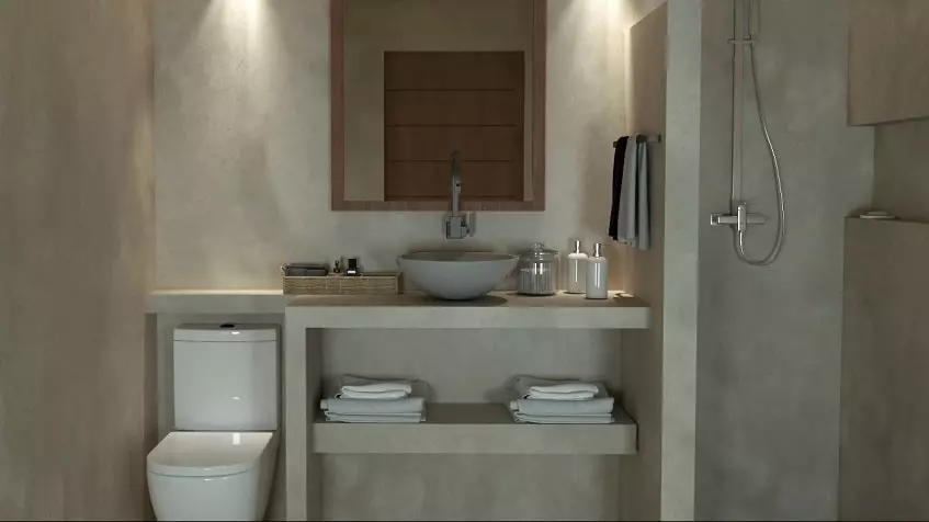 Bathroom with a shower cabin, sink and toilet at Cocay Lofts Tulum