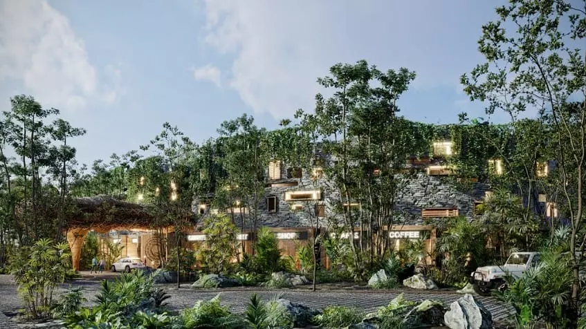 Residential Building ,street view with some trees at Mayaliah Tulum Hotel & Residences