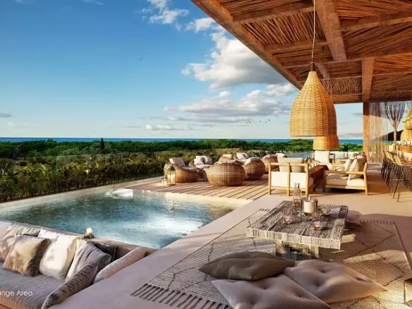Rooftop bar lounge area and pool at Nequen Kukulkan Tulum
