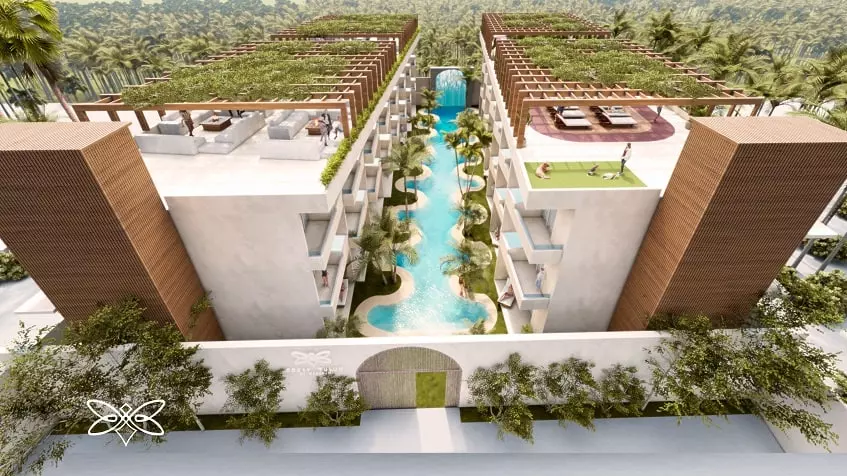 Aerial view of a Residential area surrounded by a jungle at Cocay Lofts Tulum