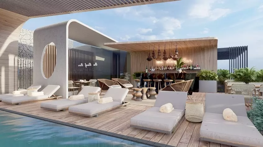 Rooftop bar with pool and solarium at Alizee Tower Playa del Carmen