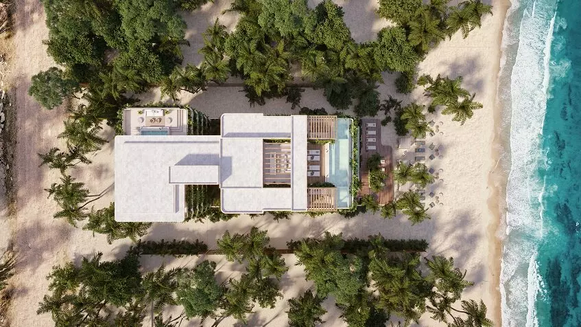 Aerial view of a residential building at the beach at Nalu Puerto Morelos