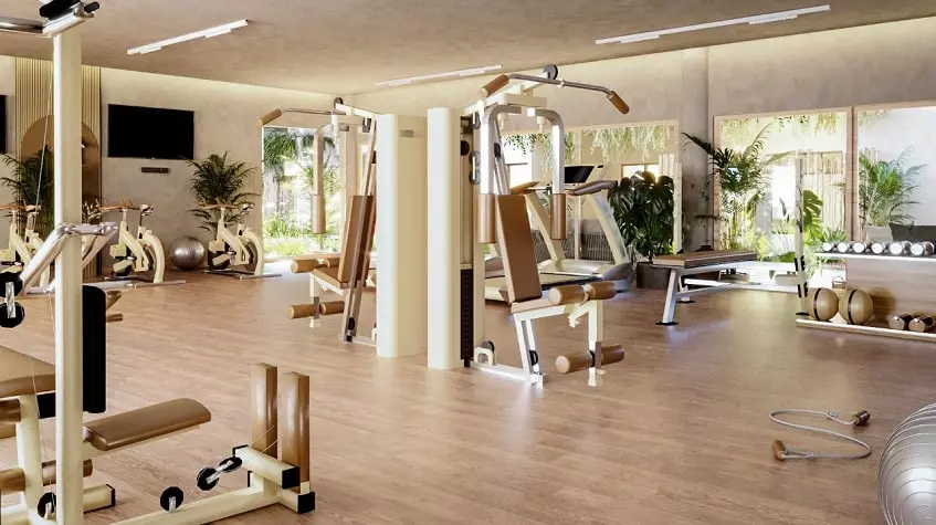 Large gym room with many of exercise tools at Xiib Kaab Tulum