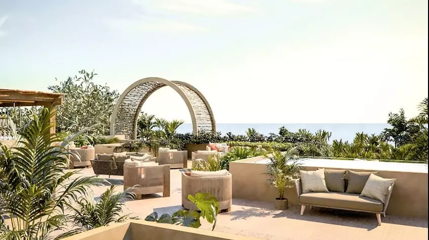 Rooftop garden and lounges with ocean view at Xiib Kaab Tulum
