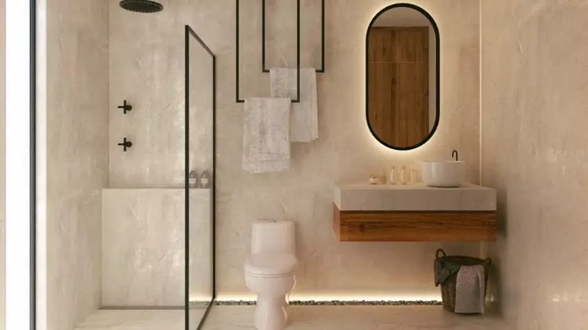 Bathroom with a shower cabin and a sink at Torre 48 Playa del Carmen