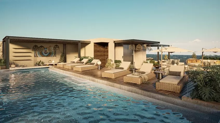 Rooftop pool and solarium with ocean view at Ocean Life Playa del Carmen