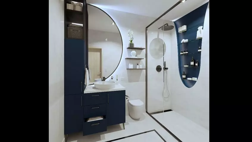 Bathroom with a shower, toilet and sink at Ocean View