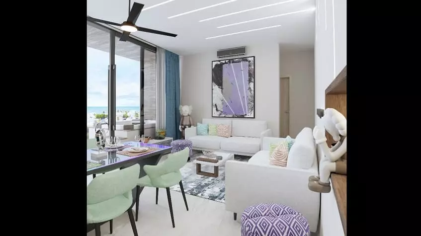 Living-dining room, terrace with ocean view at Ocean View
