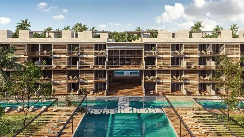 Residential building and large pool on the ground floor at Awa Corasol