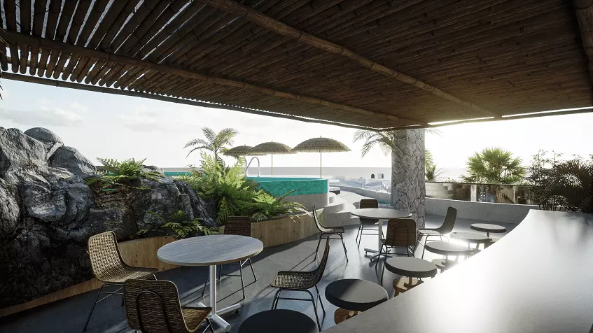 A terrace-bar with ocean views in Tson Tulum