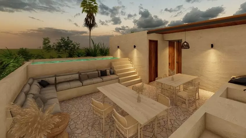 Rooftop pool and lounge area at Eden Playa del Carmen