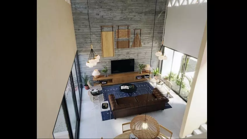 View from above of a room, a tv in Casa Ameyalli Tulum
