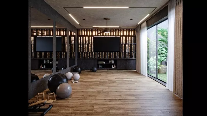 An exercise room with pilate balls in Muuyal Tulum
