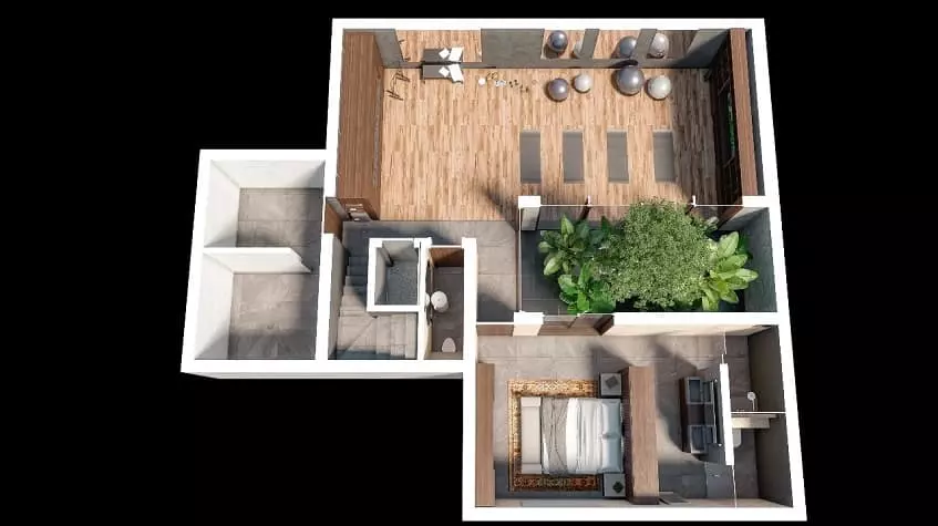 Aerial view of architectural plan of a house in Muuyal Tulum