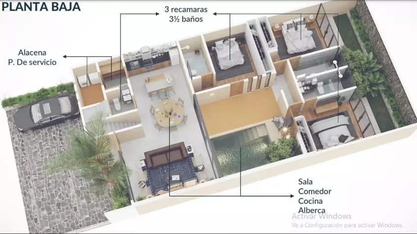 3 Bedroom floor plan at Casa Ameyalli Tulum